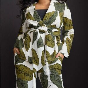 Green and cream Eloquii linen pants suit: Pants size 24; Jacket Size 22